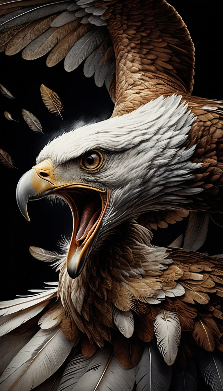 Aquila calva in attacco a mezz’aria con le ali spiegate