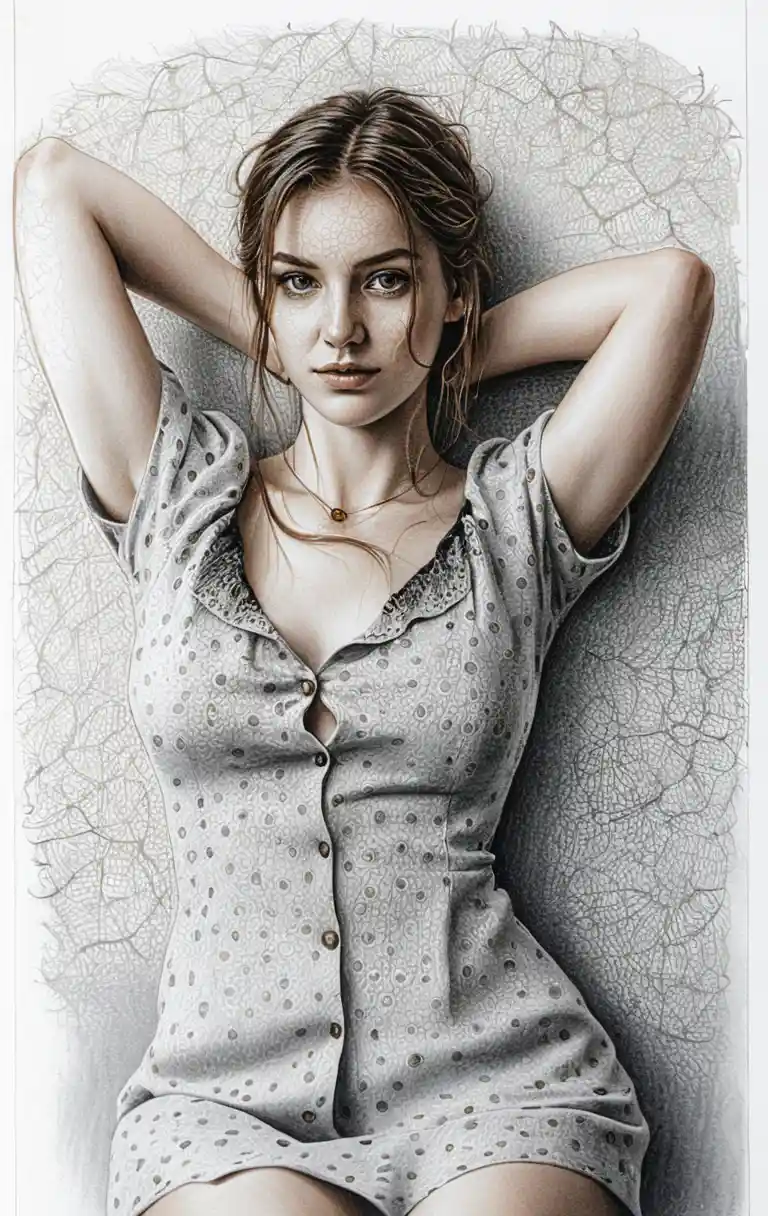 Charcoal portrait of a young woman on toned gray paper