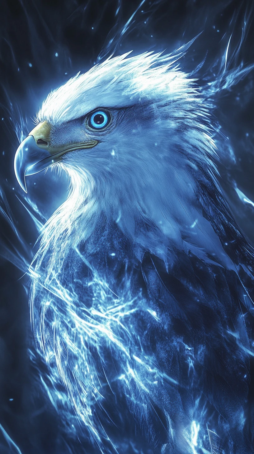 Majestätischer blauer Energiewedeladler mit leuchtenden abstrakten Flügeln