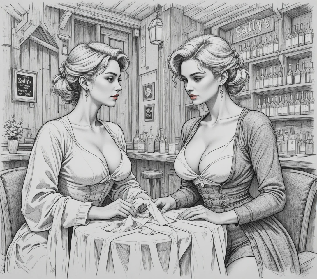Two middle aged women in a rustic stone farmhouse interior
