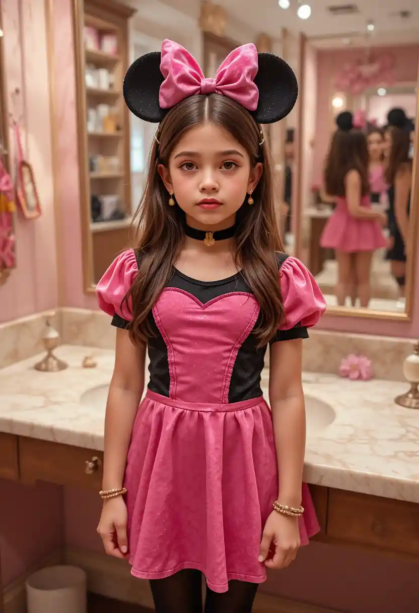 Tween boy styled as a cute girl in boutique vanity