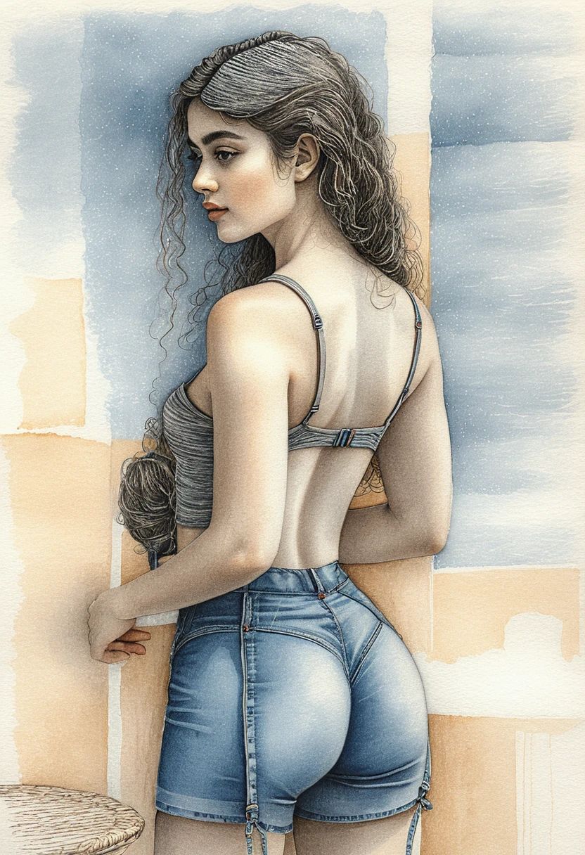 Charcoal portrait of a young woman on gray toned paper