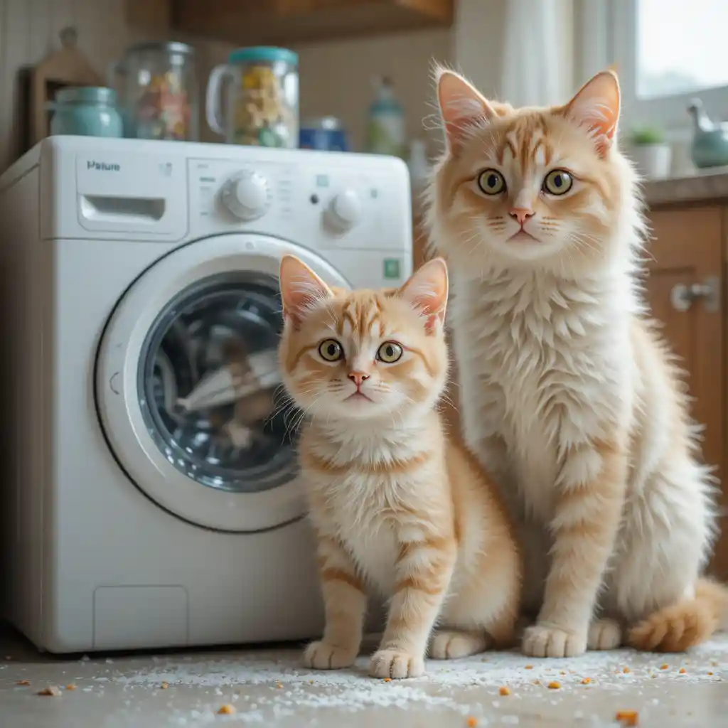 Mutterkatze sucht in einer ruhigen Küche nach Milch