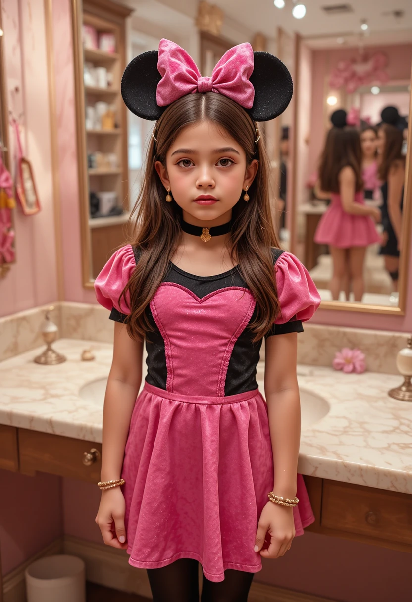 Tween boy styled as a cute girl in boutique vanity