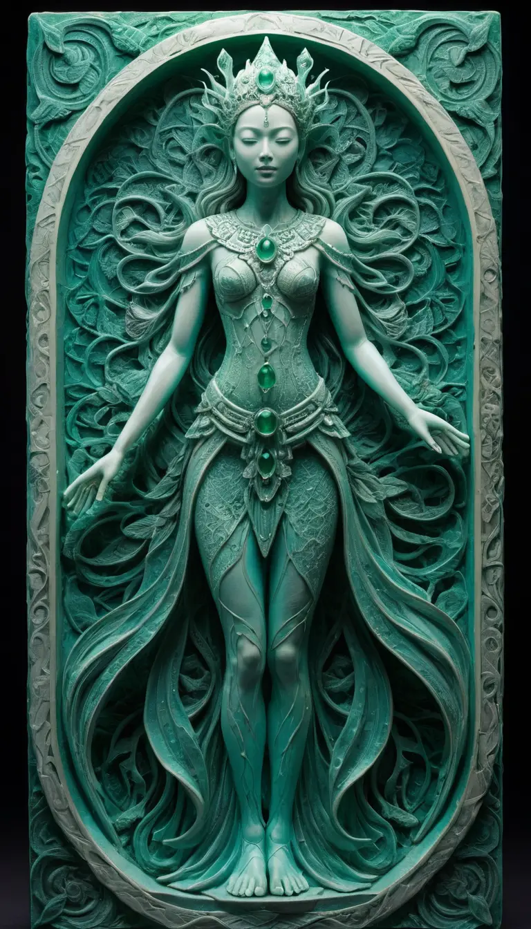 Ethereal bioluminescent goddess emerging in full body view