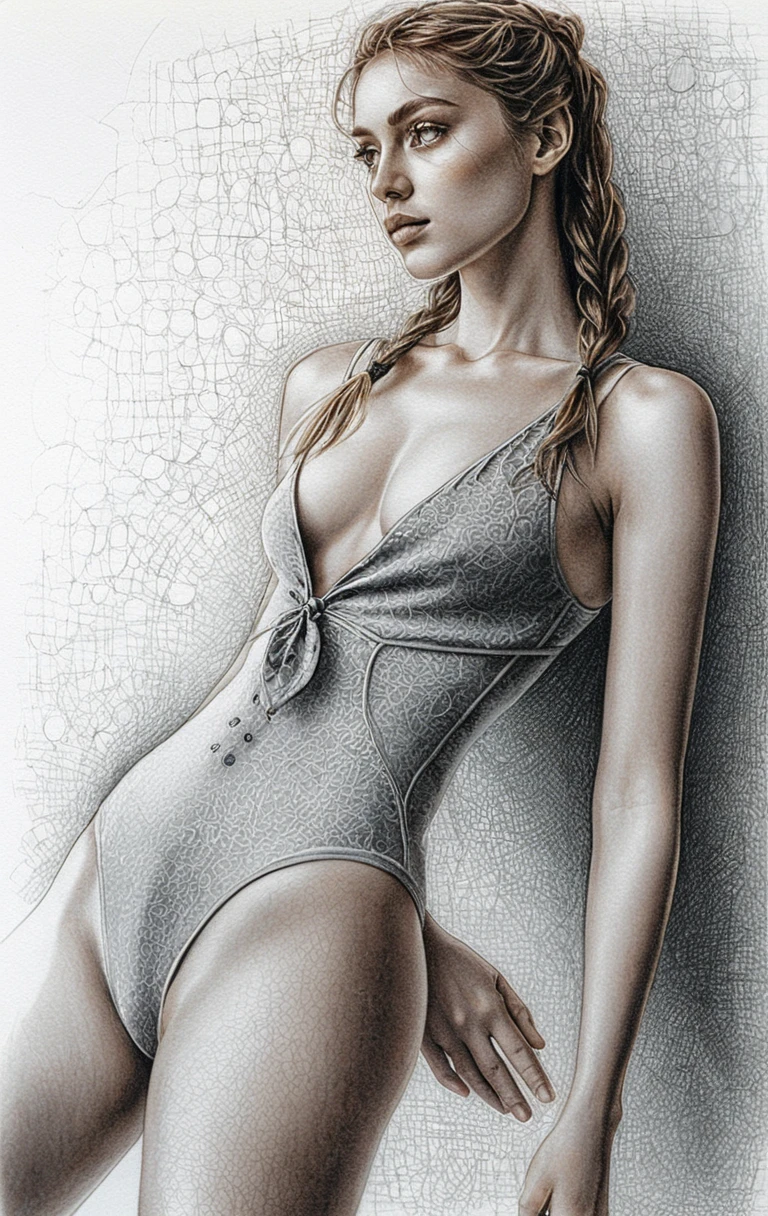 Charcoal portrait of a young woman on gray toned paper