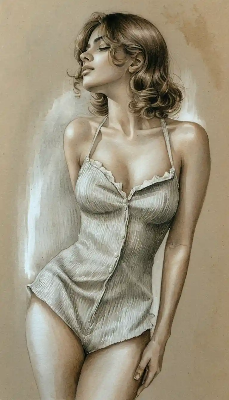 Charcoal portrait of a young woman on toned gray paper