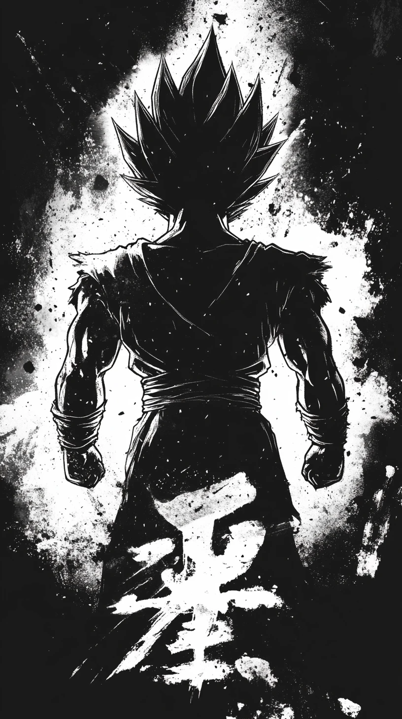 逆光に浮かぶ激しい闘気を放つアニメ戦士のシルエット