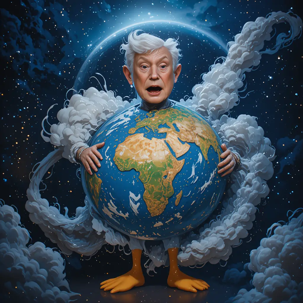 Terrifying politician head coils around planet Earth in space