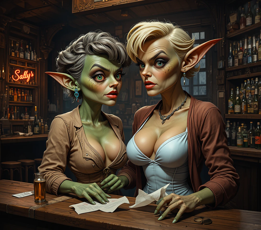 Two middle aged women in a rustic stone interior