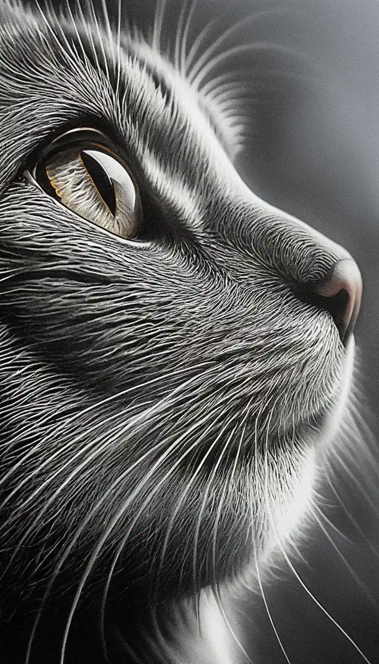 Retrato em close extremo de um gato preto em scratchboard