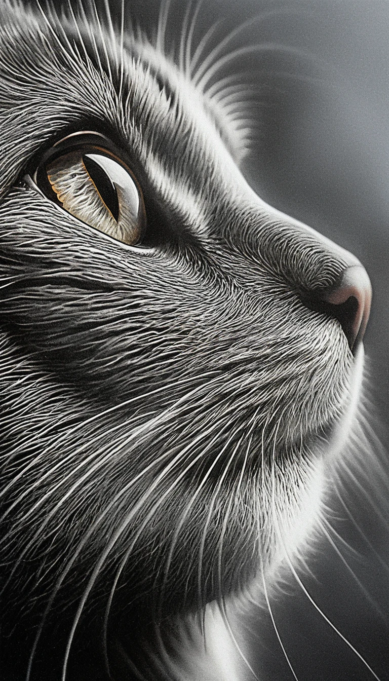 黒猫の極限クローズアップ・スクラッチボード肖像画