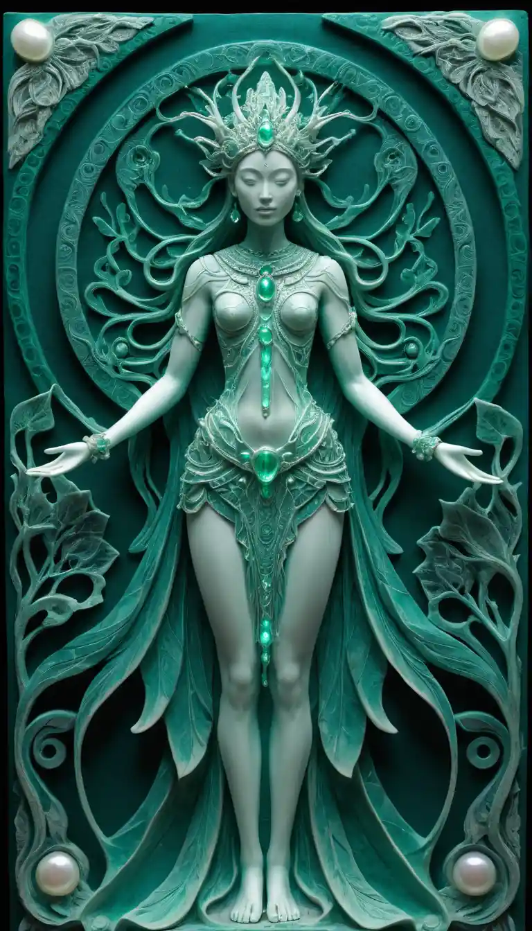 Mythic nature deity woman with glowing bioluminescent skin