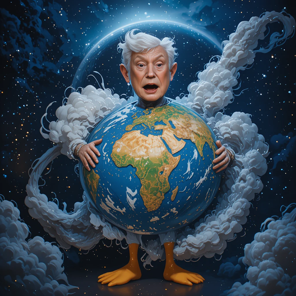 可怕的政治人物頭顱在太空中盤繞地球