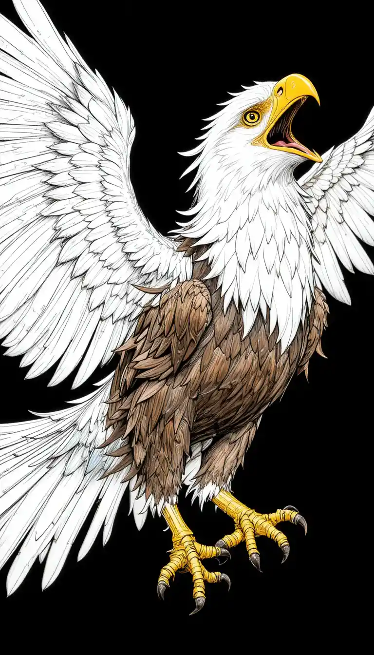 Aquila di mare testabianca che attacca in volo su sfondo nero