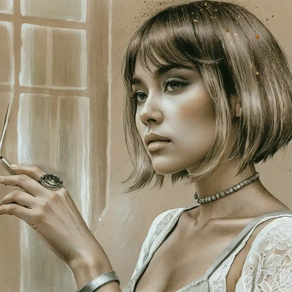 Melancholic Asian woman smoking by a rainy window