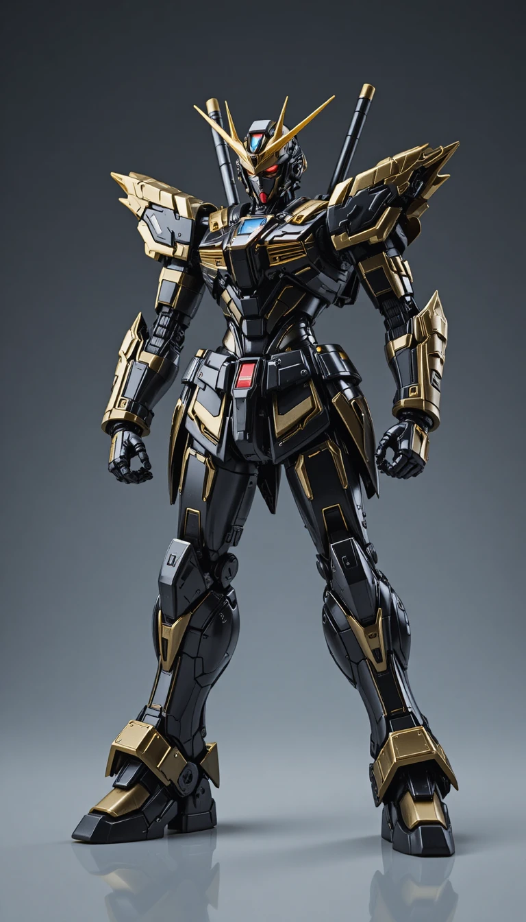 Gold and Black Mecha Figure Under Studio Lighting