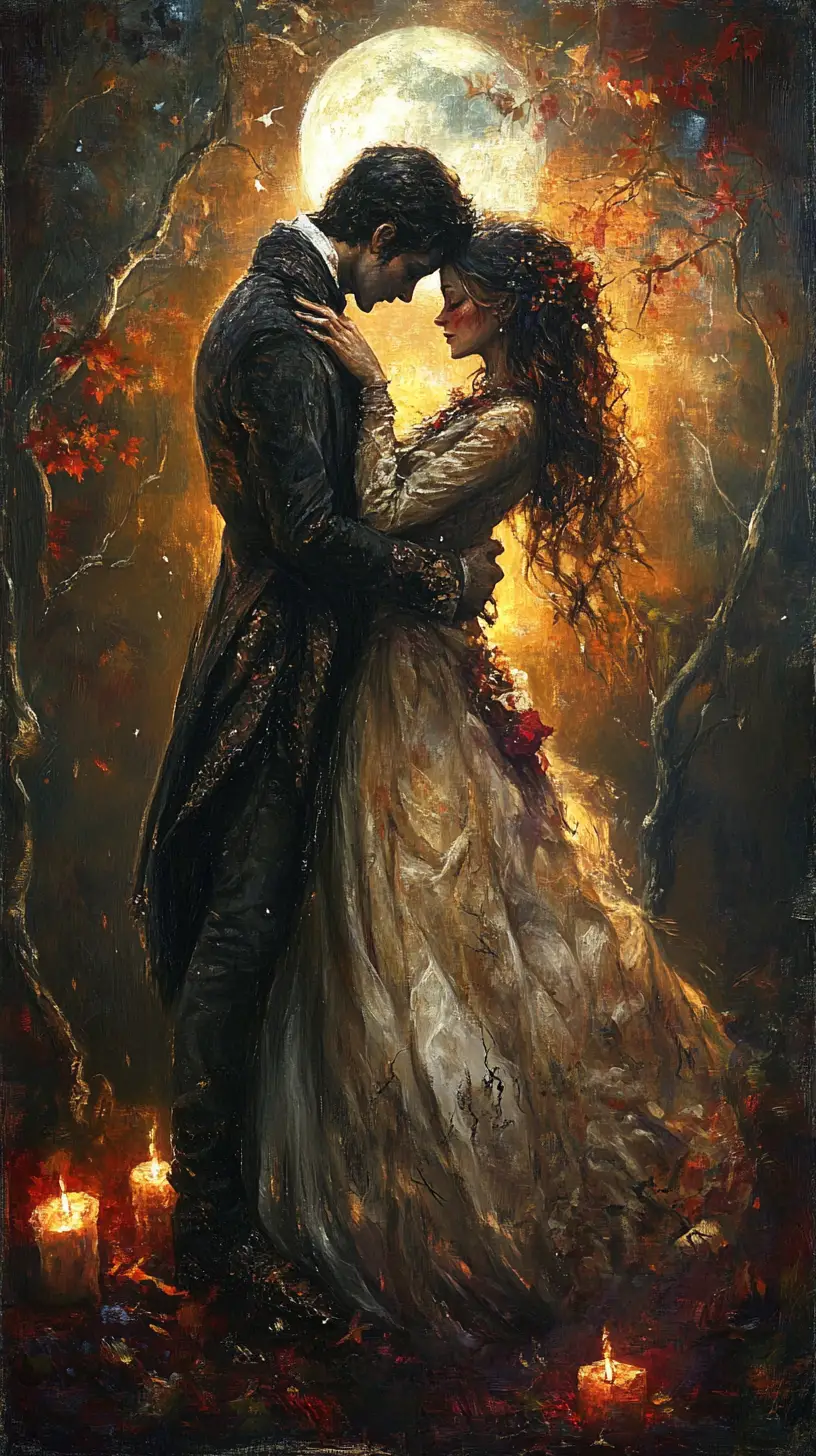 Loving dead couple dancing together by soft candlelight