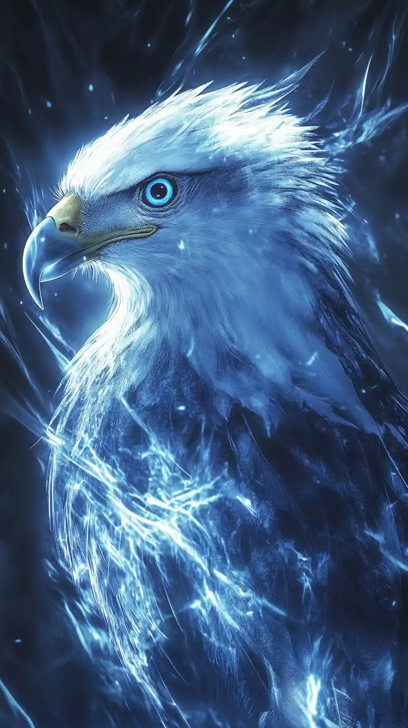 Majestätischer blauer Energiewedeladler mit leuchtenden abstrakten Flügeln