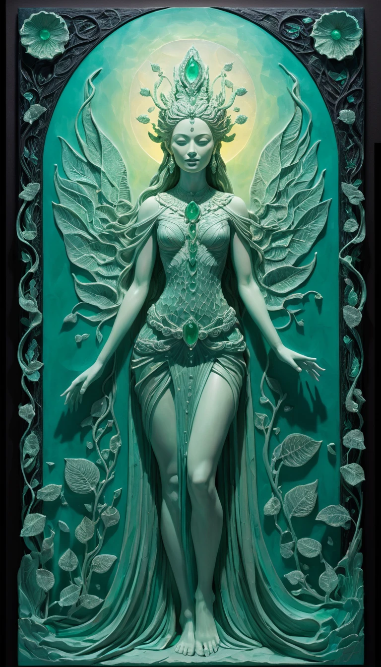 Mythic nature goddess in glowing full length fantasy painting