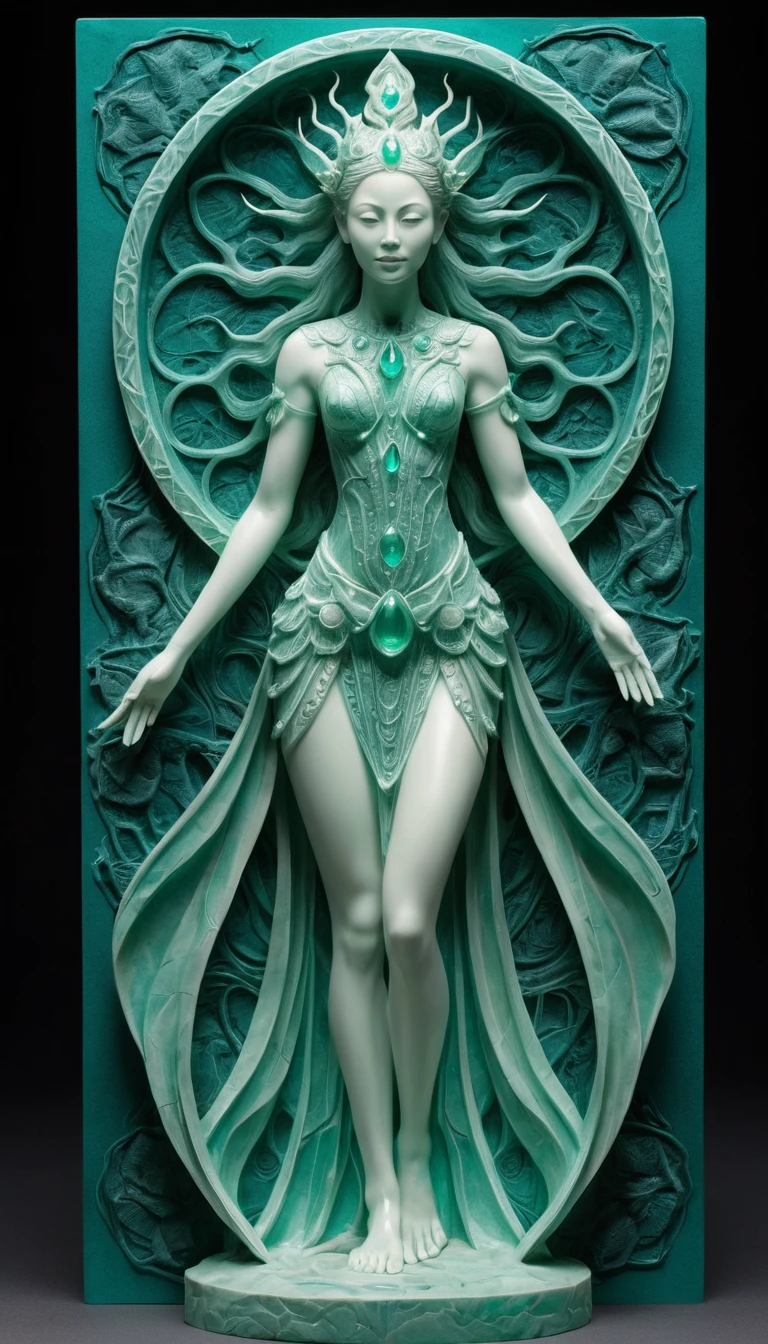擁有發光青綠色肌膚的神秘女性自然女神