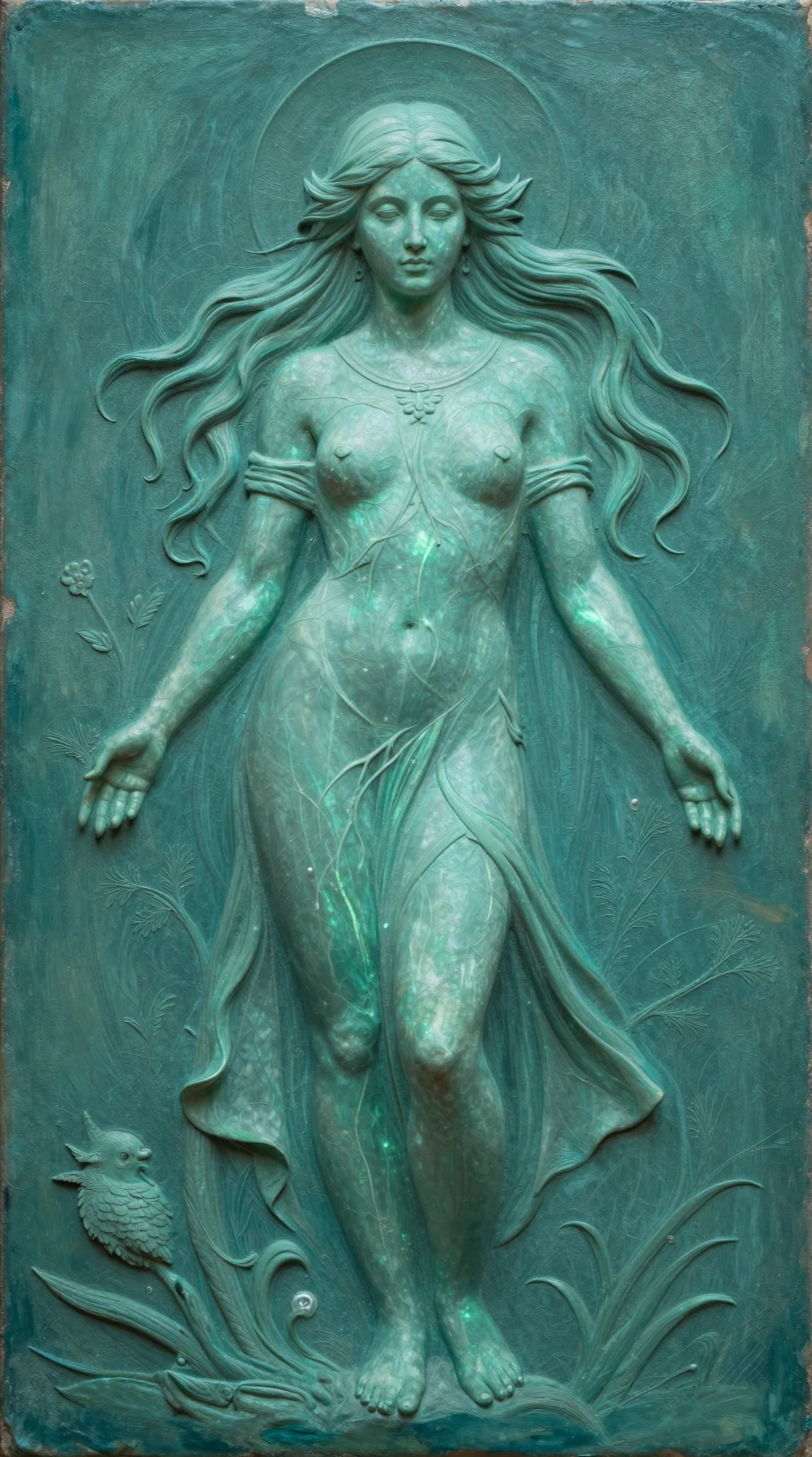 Bioluminescent Nature Deity Woman In Full Length Painting