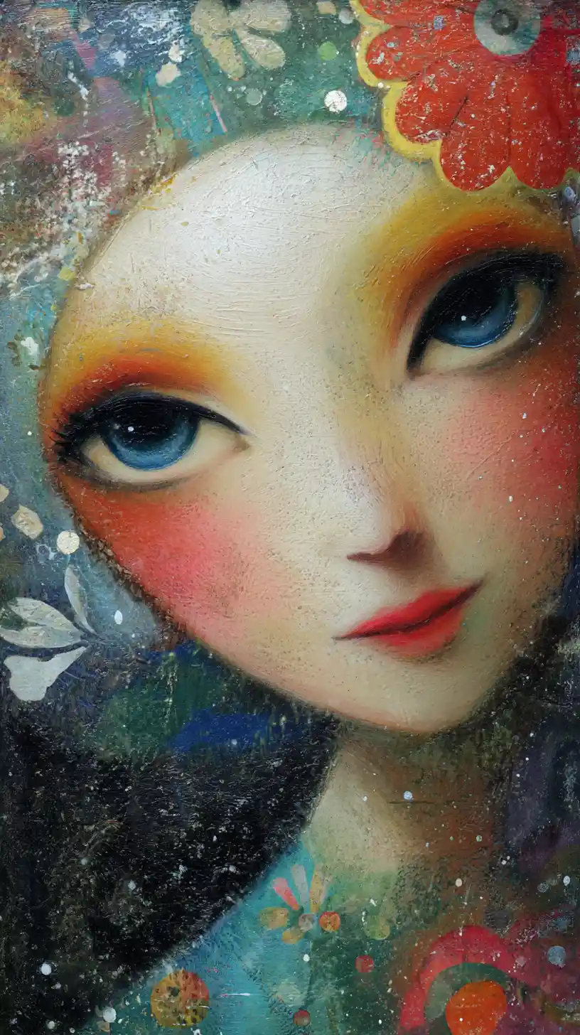 Ethereal woman portrait in a whimsical surreal garden