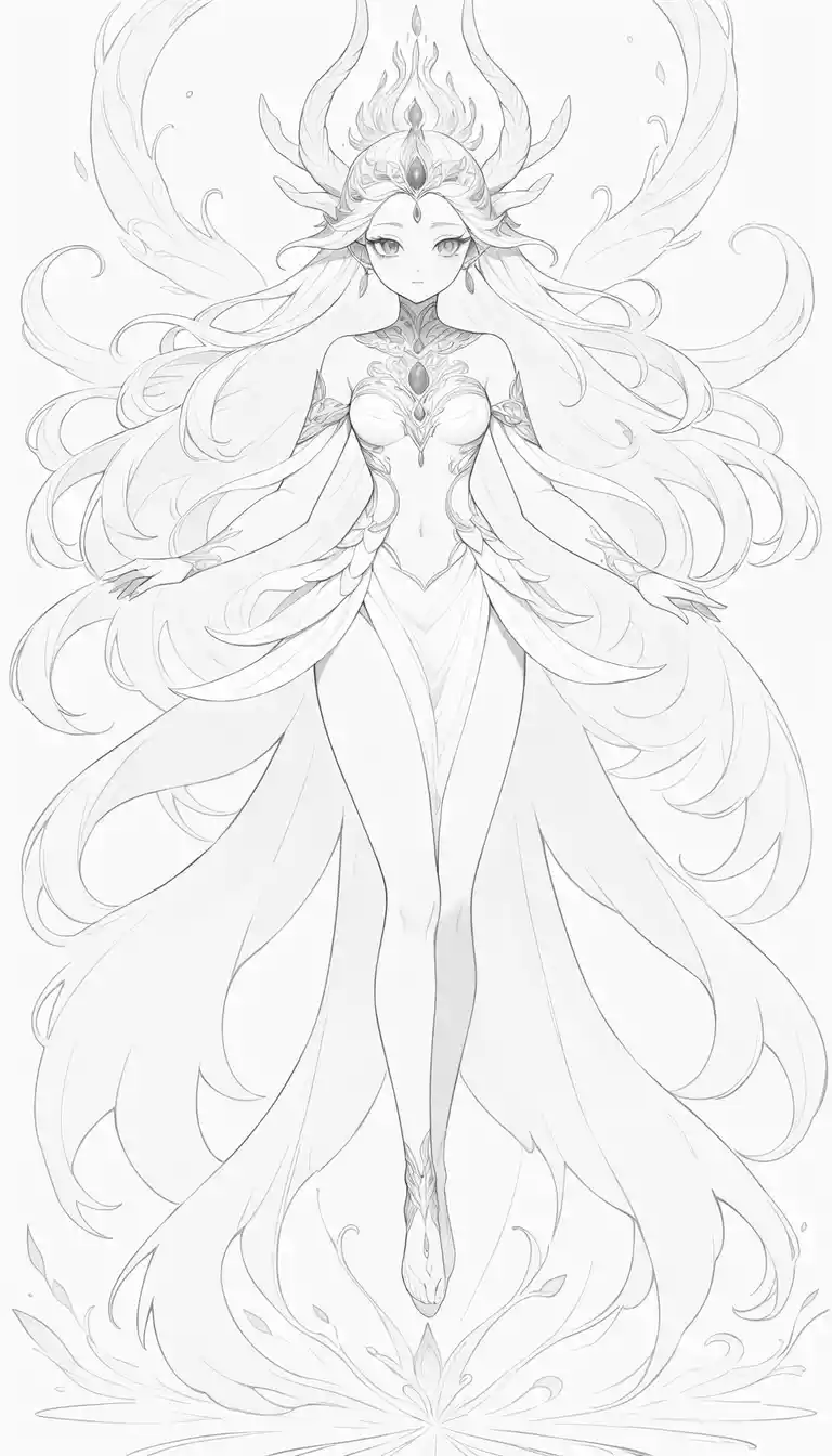 Mythic female nature deity in glowing bioluminescent colors