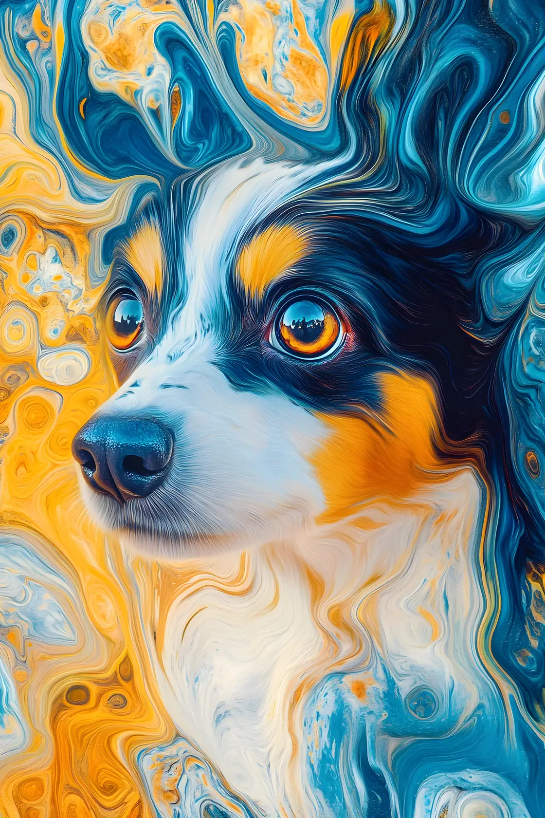 Ethereal fantasy dog emerging from a cosmic vortex
