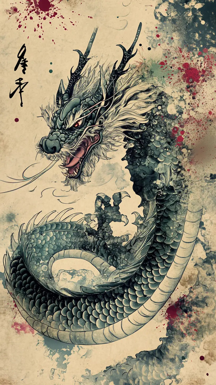 Majestic eastern dragon in vibrant ink wash style