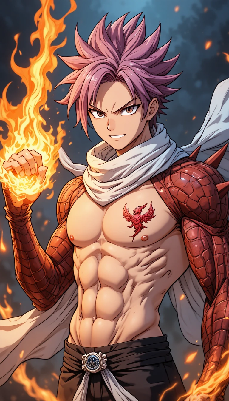 勇敢なアニメ火炎魔導士とドラゴンアーム変身