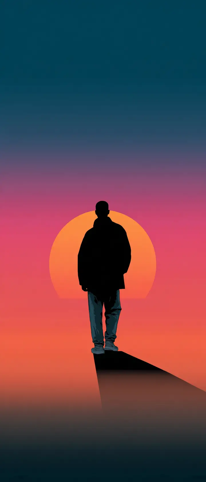 Minimalist silhouette against retro gradient sunset sky