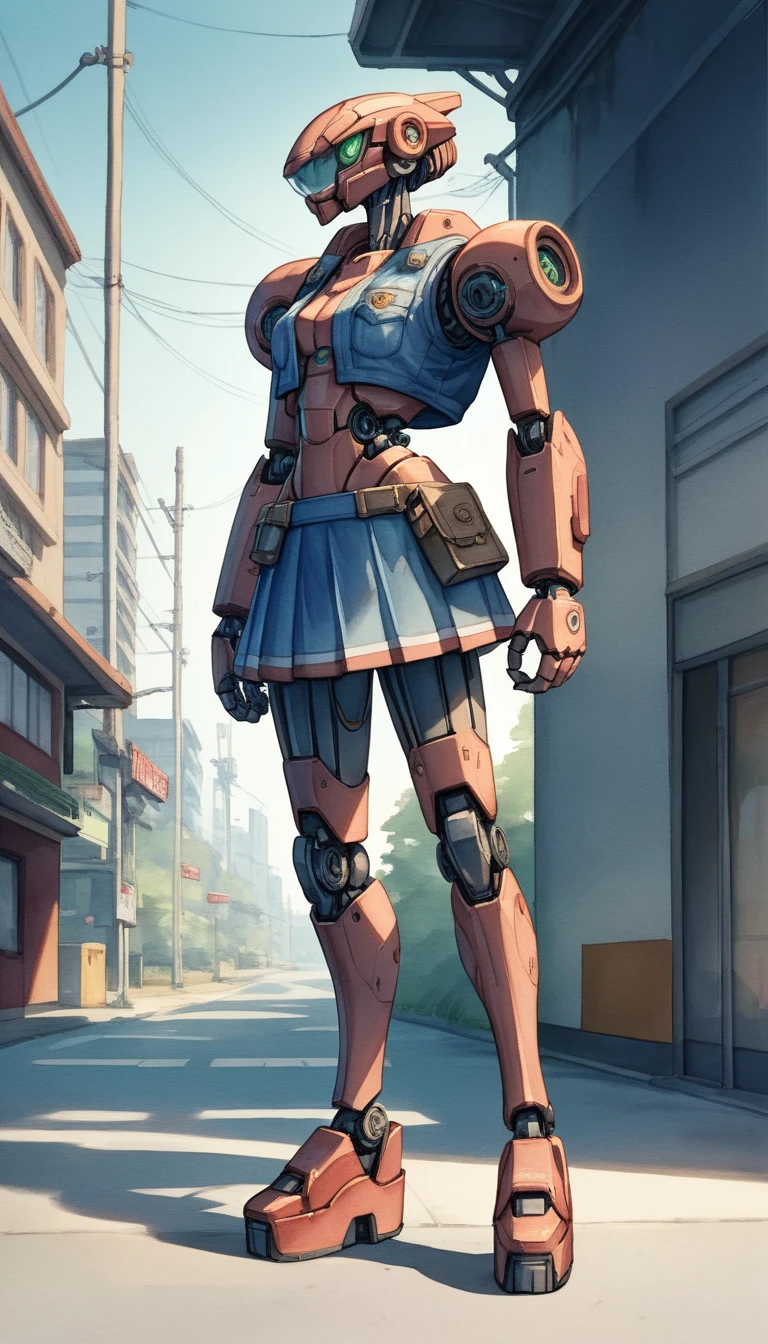Crying schoolgirl clutching her stomach in a hallway