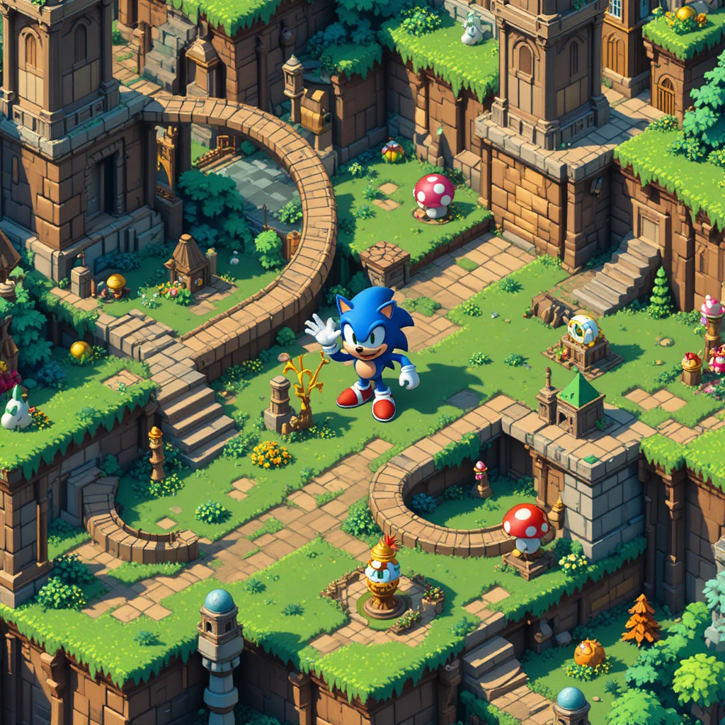 Cheerful werewolf mascot in isometric pixel game map