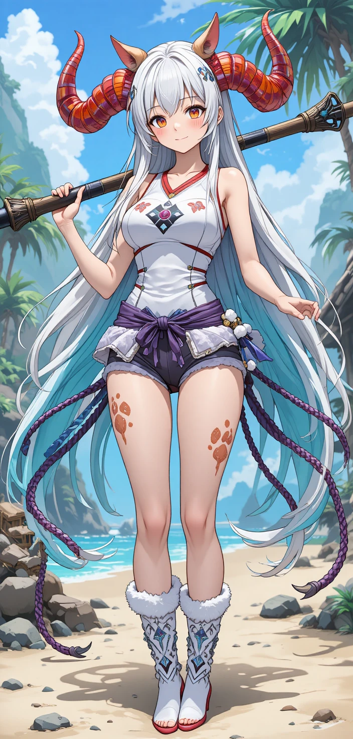 熱帶島嶼上的長角動漫女戰士