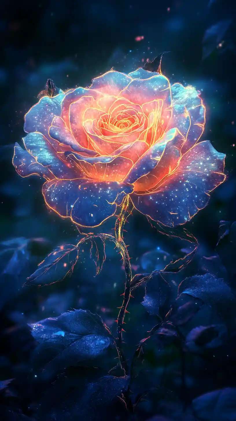 Rosa gigante con fanciulla elfica dipinta sui suoi petali vellutati