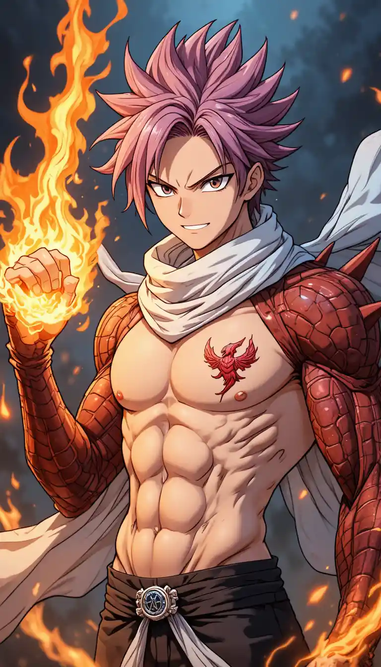 勇敢なアニメ火炎魔導士とドラゴンアーム変身