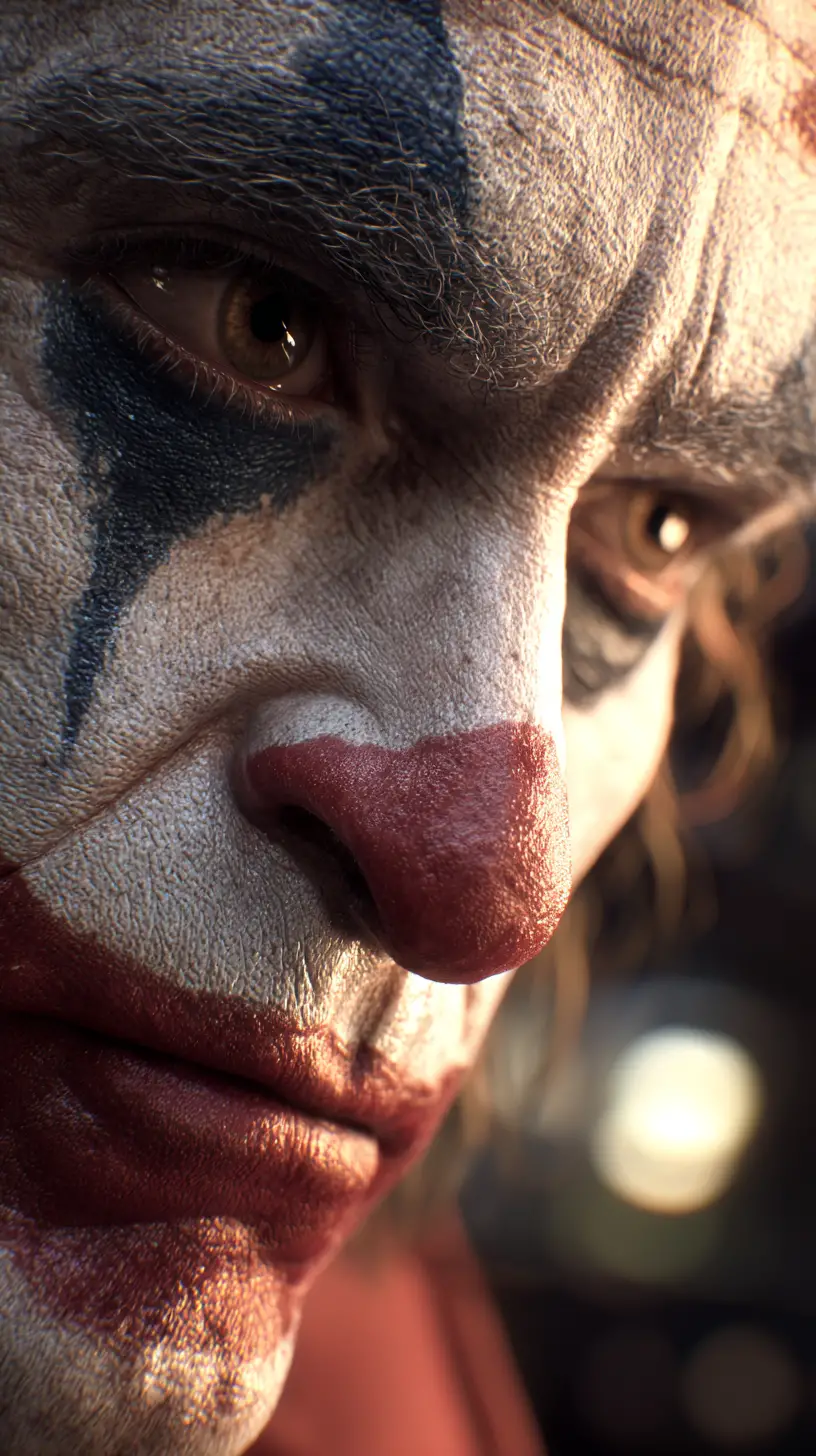 Photorealistic clown launching forward in dramatic motion