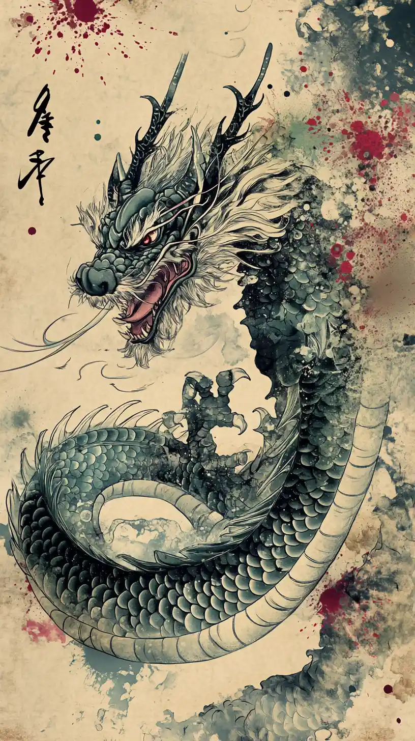 Majestic eastern dragon in vibrant ink wash style