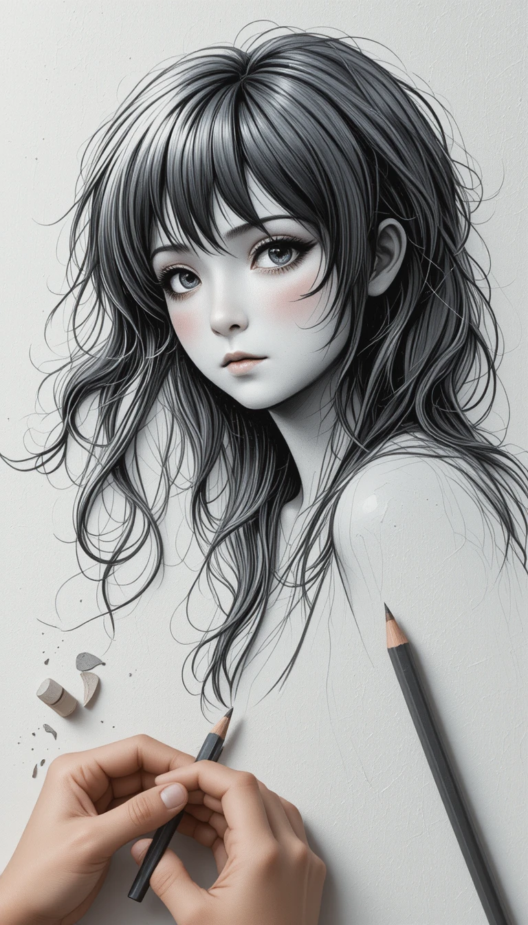 Artist sketching in graphite on textured notebook paper