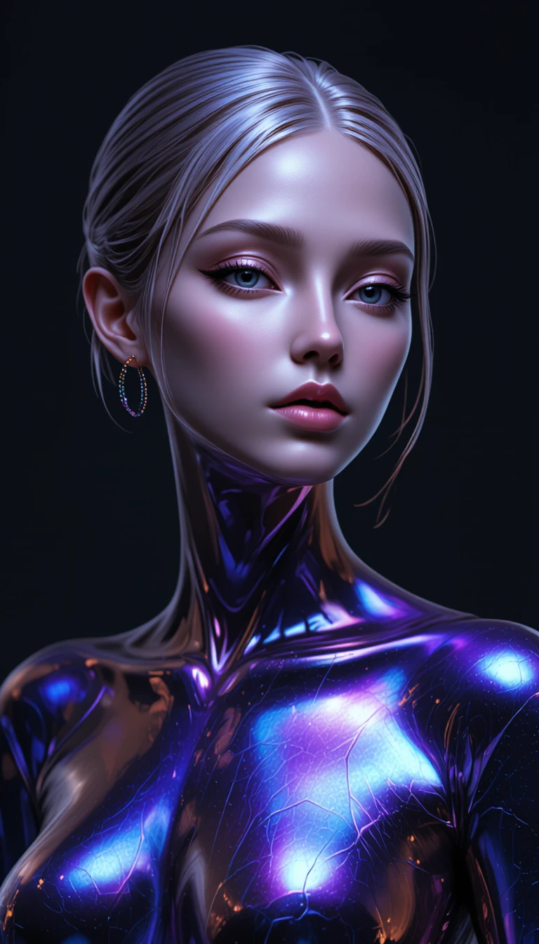 Futuristic metallic portrait against pure black background
