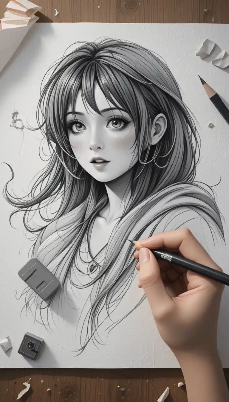 Hand drawing on graphite sketch with pencils and shavings