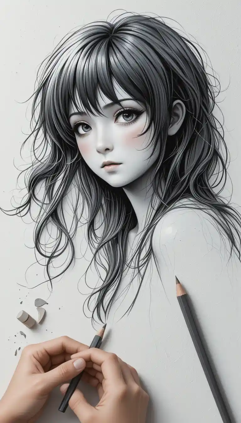 Artist sketching in graphite on textured notebook paper