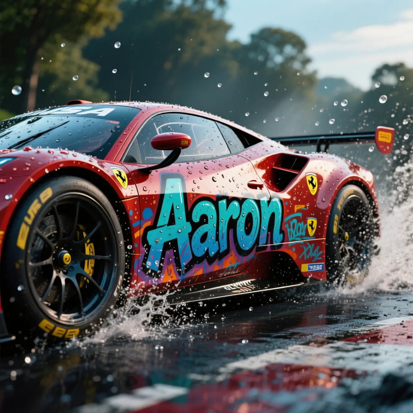 Close up 3D render of a Ferrari style racing car
