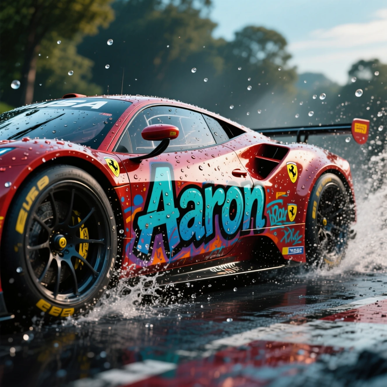 Nahaufnahme eines 3D-Renderings eines Ferrari-Style Rennwagens