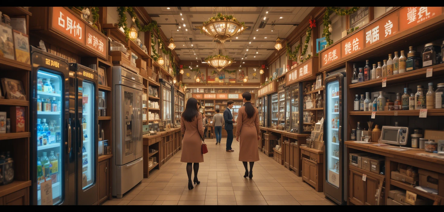 Festive summer sale inside a colorful home appliance store