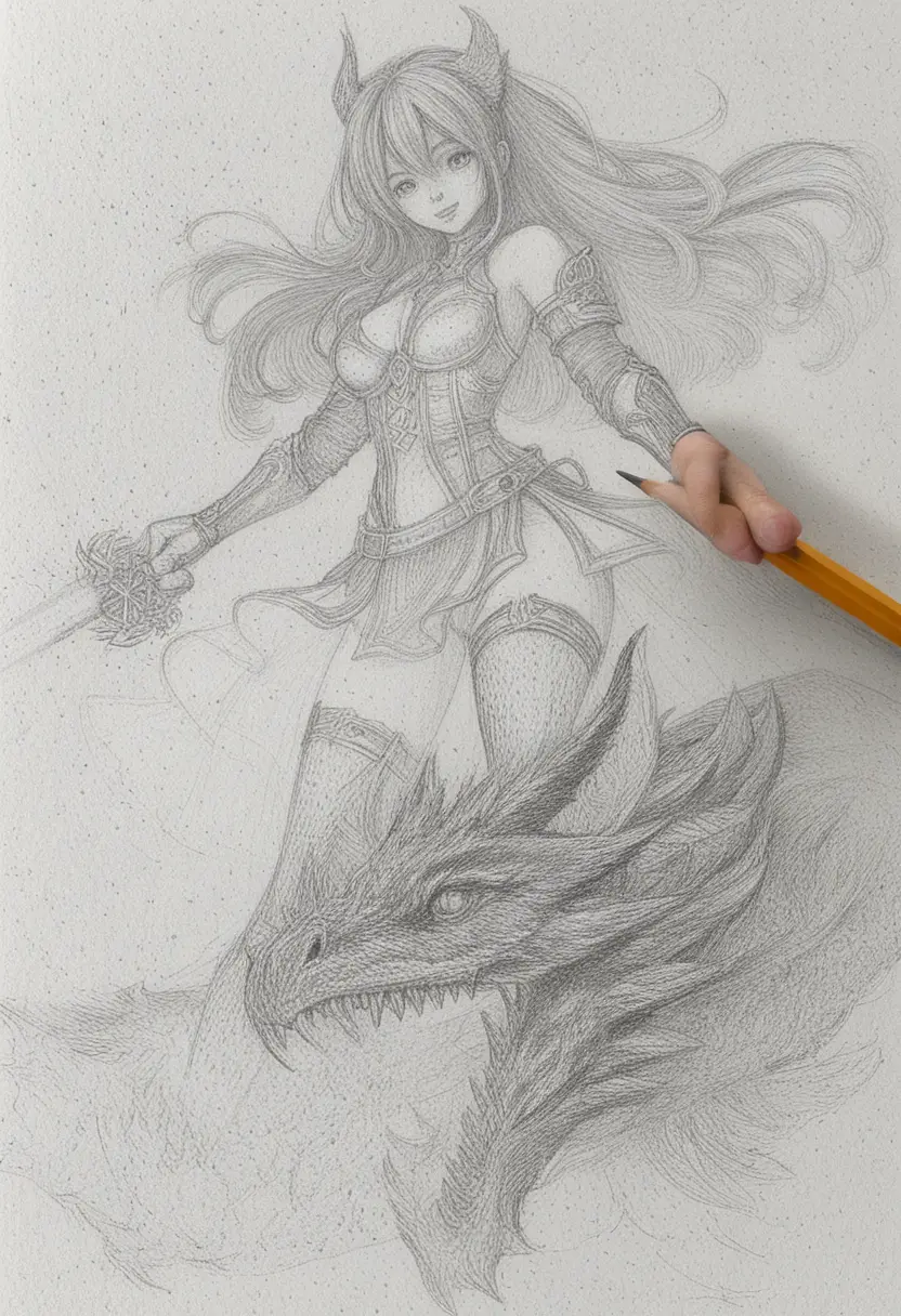 Artist drawing on textured notebook paper in pencil