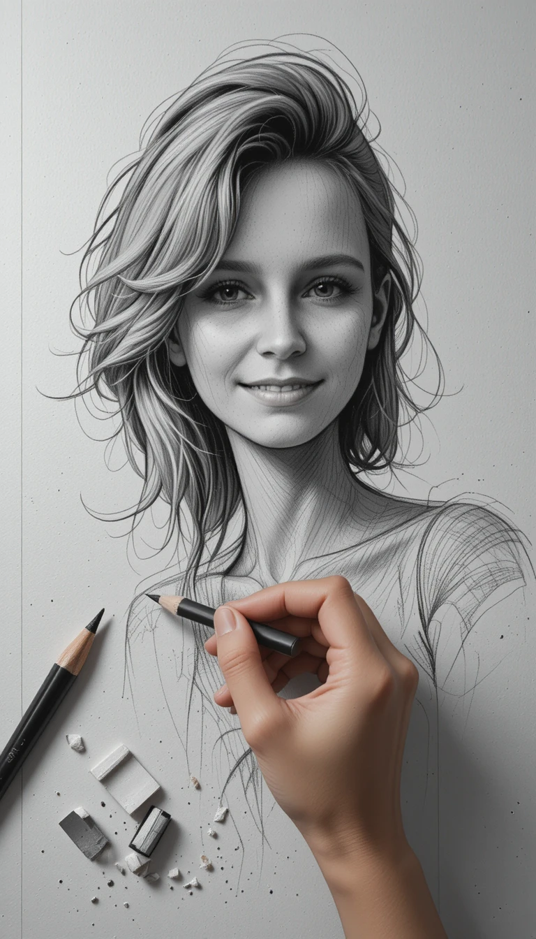 Artist sketching in graphite on textured notebook paper