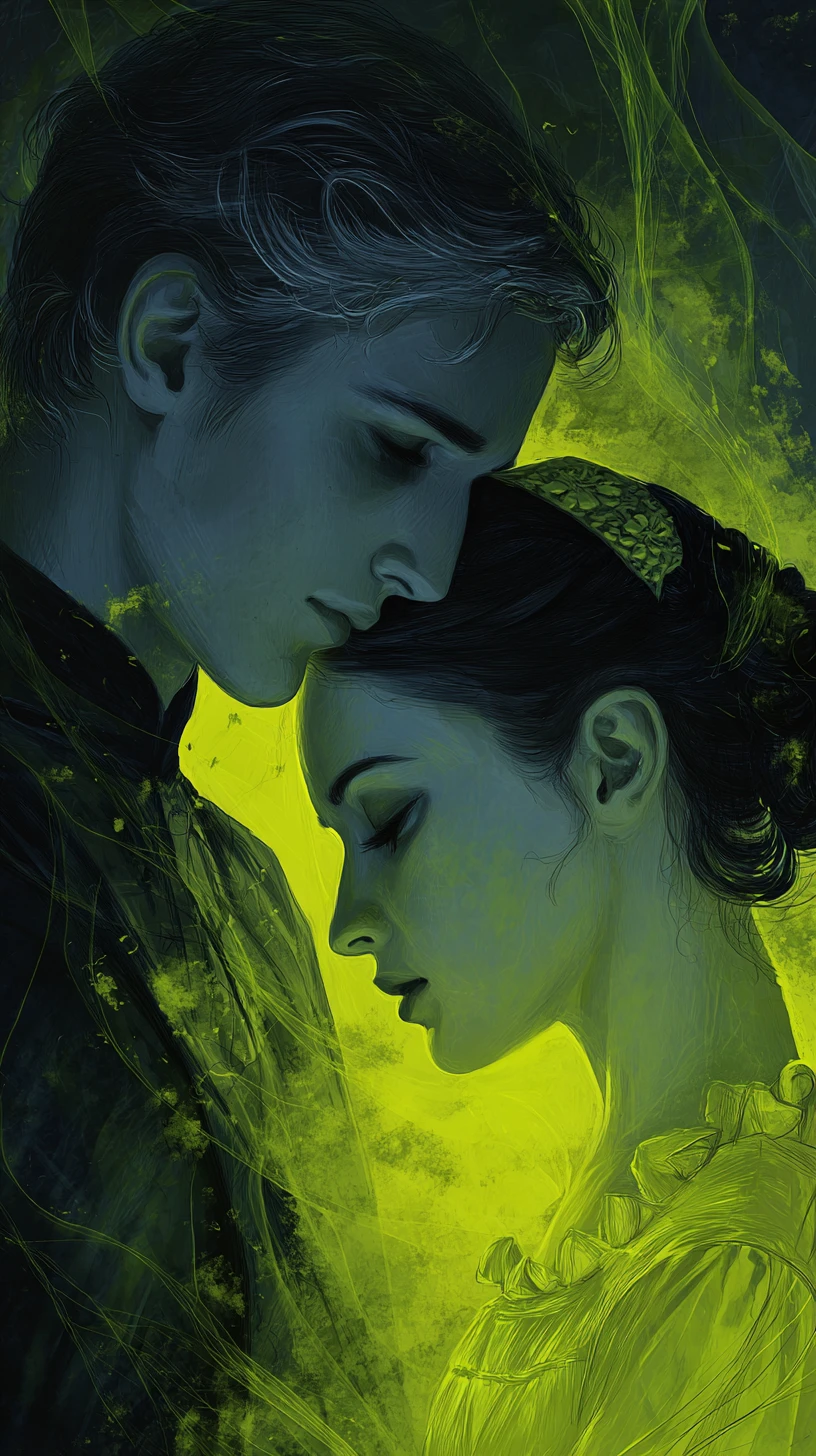 Haunting close up portrait of a loving fantasy couple