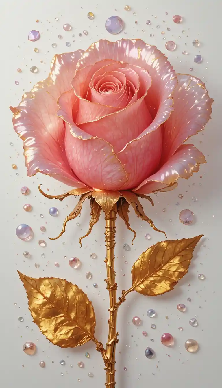 Rose rose dorée avec fragments nacrés lumineux